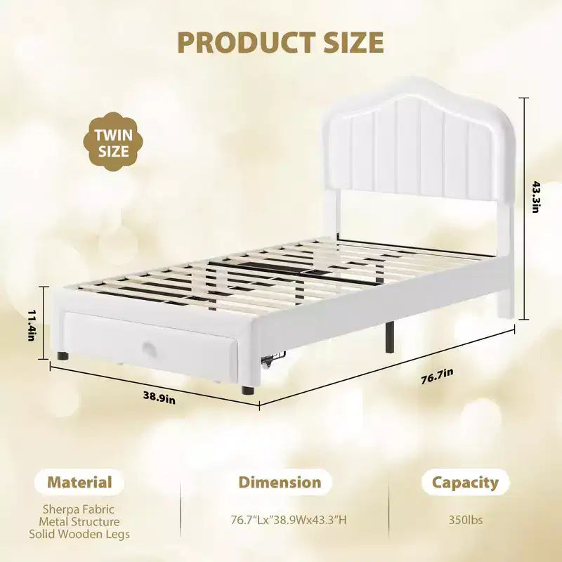 Pink/White Twin/Twin XL Upholstered Platform Bed Frame with Storage Drawer, for 1 Person