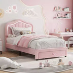 Struttura letto a piattaforma imbottita rosa/bianca singola/singola XL con cassetto portaoggetti, per 1 persona