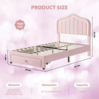 Struttura letto a piattaforma imbottita rosa/bianca singola/singola XL con cassetto portaoggetti, per 1 persona