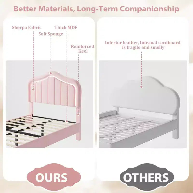 Pink/White Twin/Twin XL Upholstered Platform Bed Frame with Storage Drawer, for 1 Person