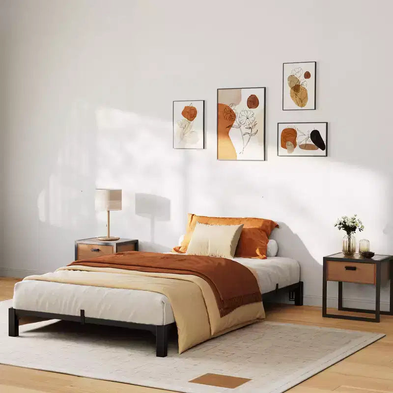 Black Metal Platform Bed Frame, No Headboard, Twin, for 1 Person