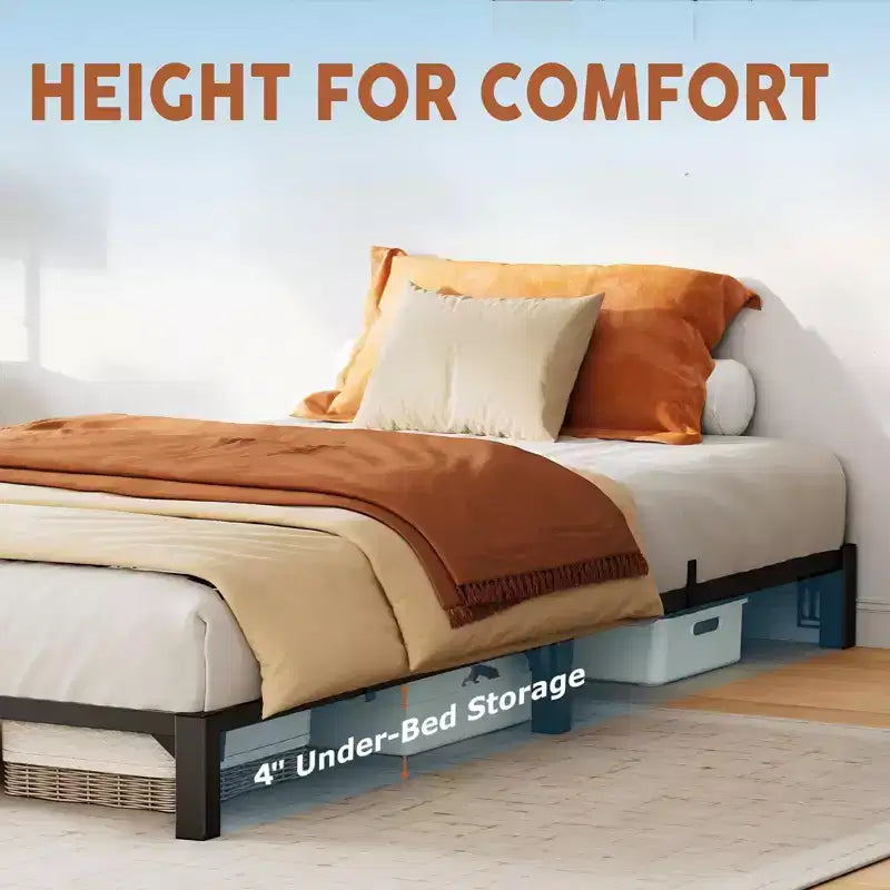 Black Metal Platform Bed Frame, No Headboard, Twin, for 1 Person