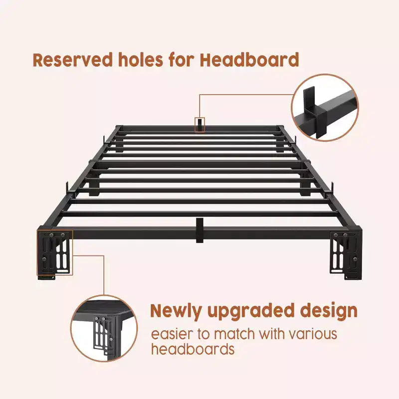 Black Metal Platform Bed Frame, No Headboard, Twin, for 1 Person