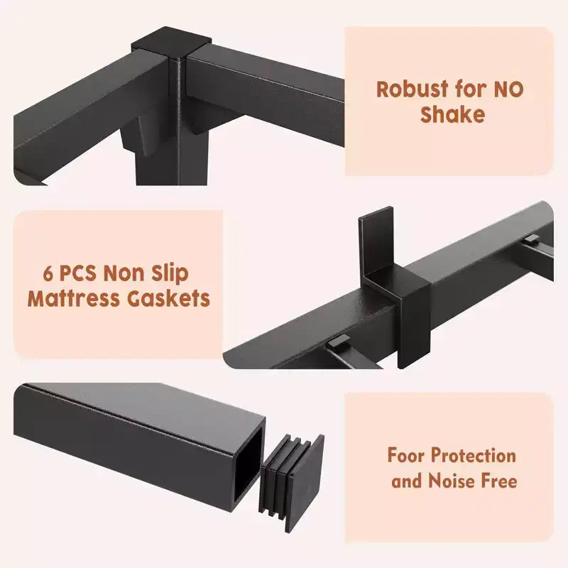 Black Metal Platform Bed Frame, No Headboard, Twin, for 1 Person