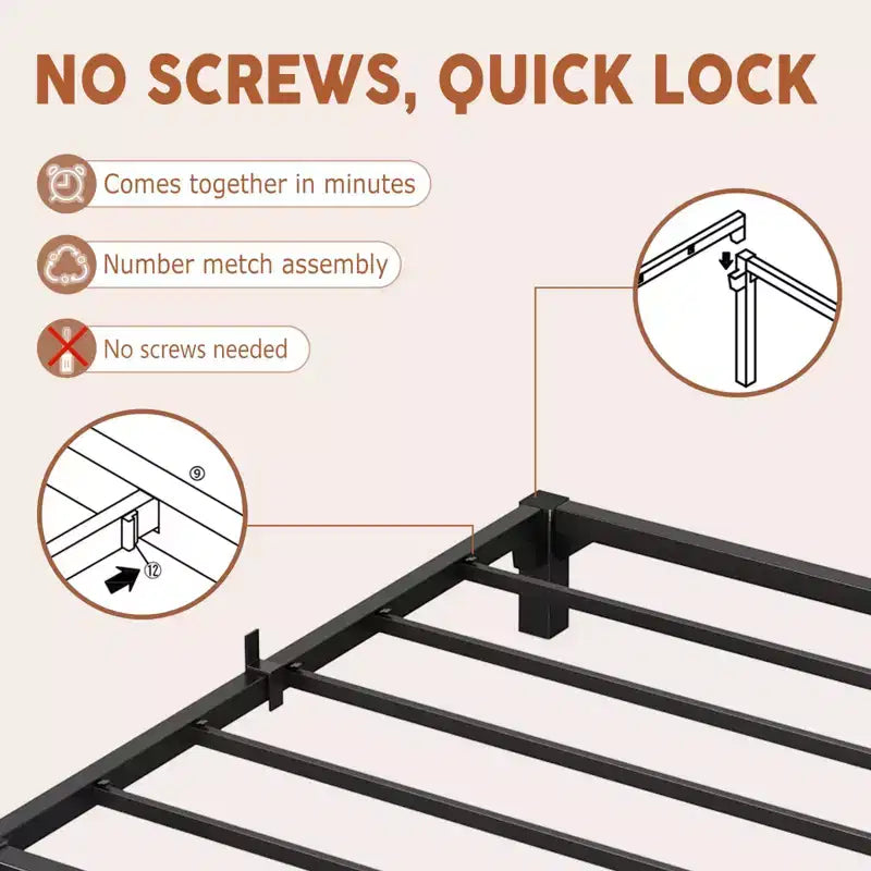 Black Metal Platform Bed Frame, No Headboard, Twin, for 1 Person