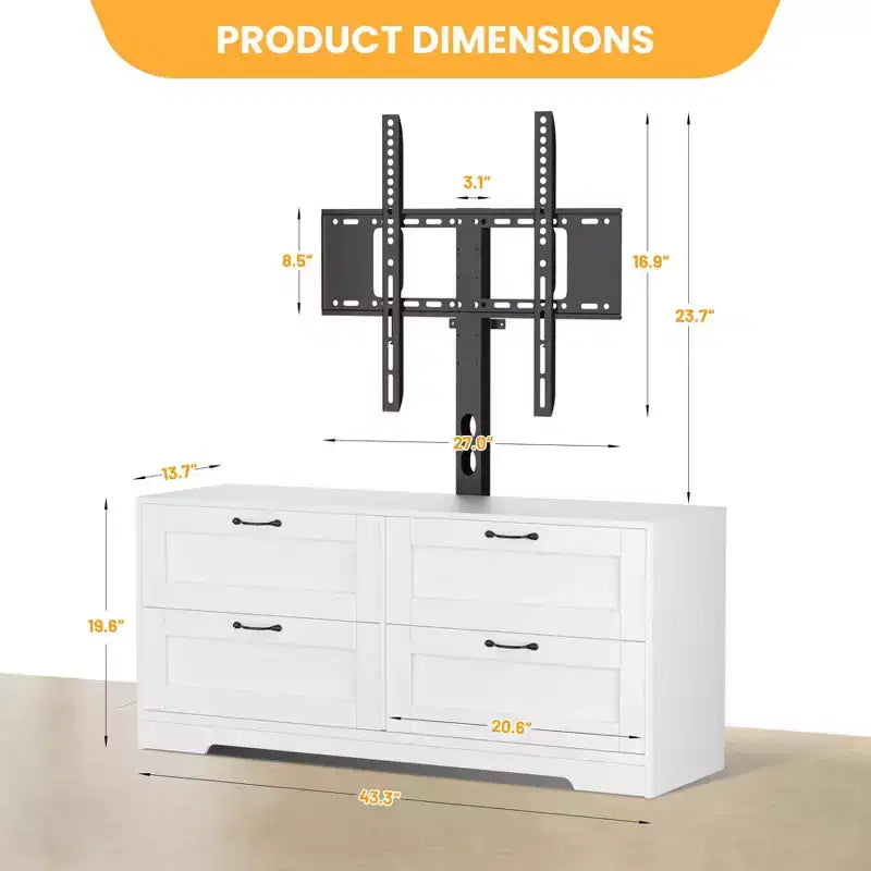 Black/White TV Stand with Mount & 4 Drawers, Wood Console for 1, Fits TVs Up to 80"