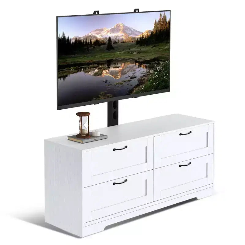 Black/White TV Stand with Mount & 4 Drawers, Wood Console for 1, Fits TVs Up to 80"