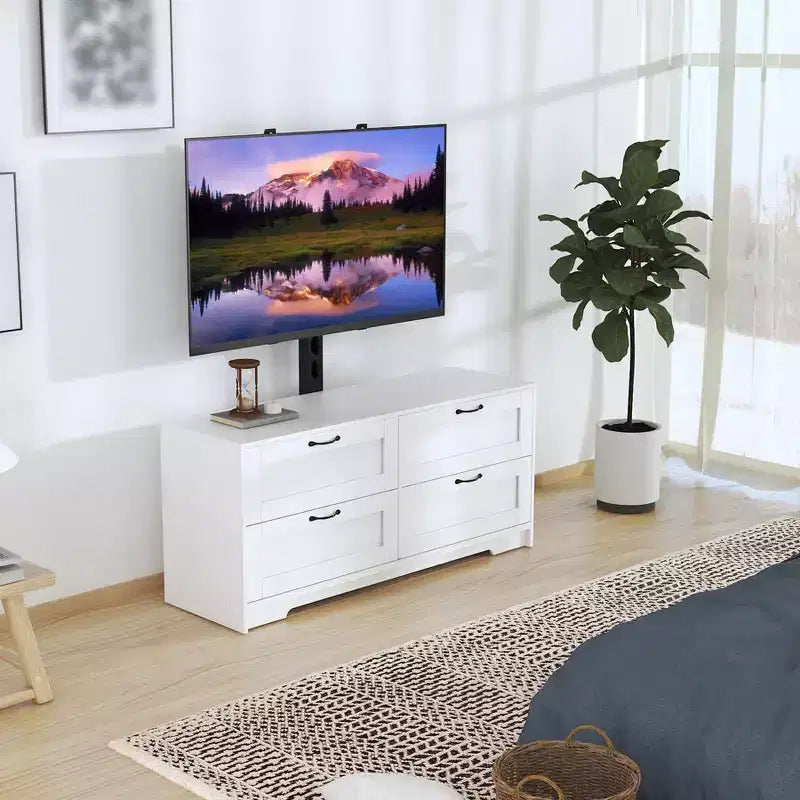 Black/White TV Stand with Mount & 4 Drawers, Wood Console for 1, Fits TVs Up to 80"