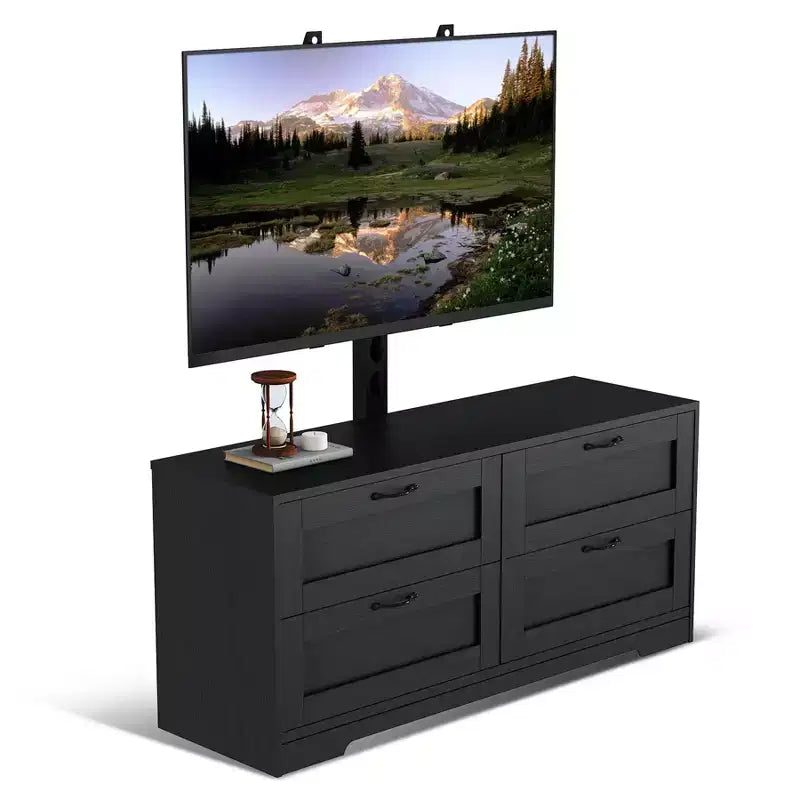 Black/White TV Stand with Mount & 4 Drawers, Wood Console for 1, Fits TVs Up to 80"