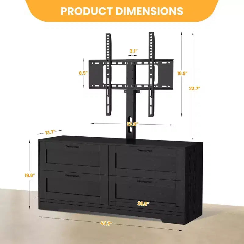 Black/White TV Stand with Mount & 4 Drawers, Wood Console for 1, Fits TVs Up to 80"