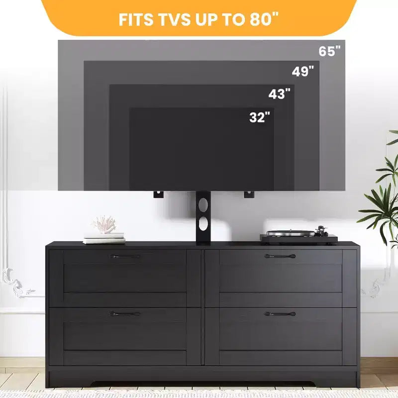 Black/White TV Stand with Mount & 4 Drawers, Wood Console for 1, Fits TVs Up to 80"