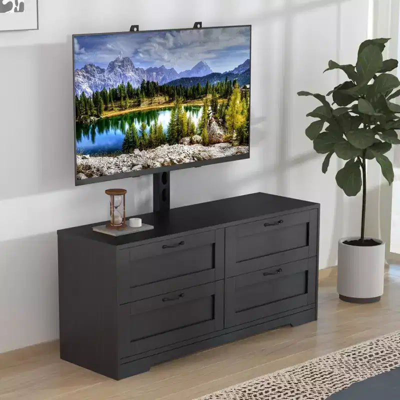Black/White TV Stand with Mount & 4 Drawers, Wood Console for 1, Fits TVs Up to 80"