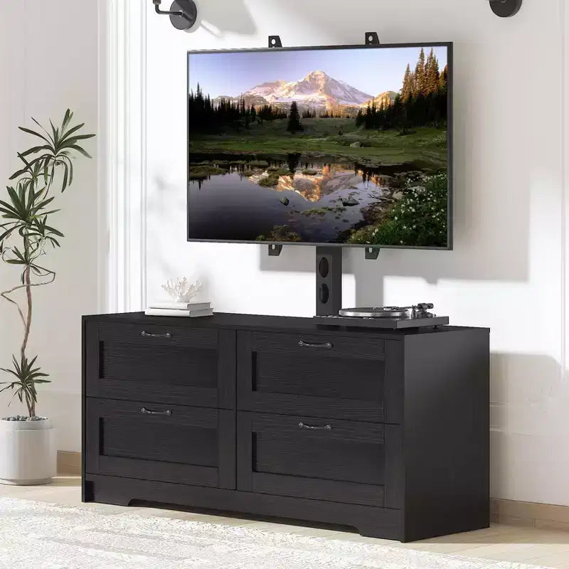 TV Stand with Mount & 4 Drawers, Wooden Entertainment Center for TVs Up to 80 Inch, Adjustable Media Console Table for Living Room Bedroom
