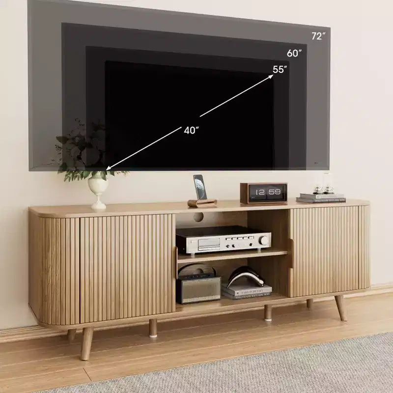 Oak Tambour Door TV Stand, 55", Fits up to 65" TV