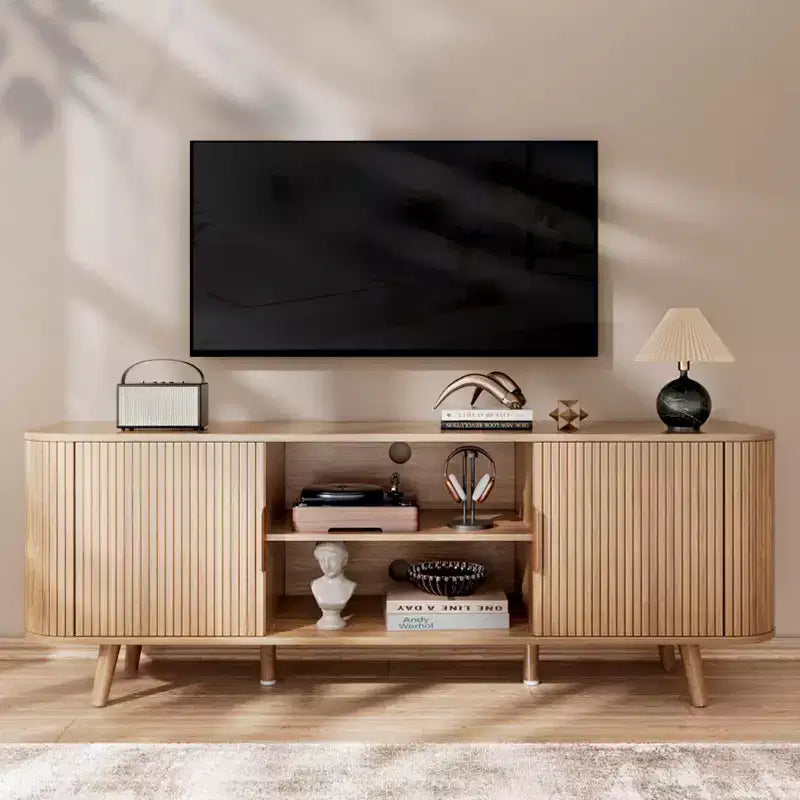 Oak Tambour Door TV Stand, 55", Fits up to 65" TV