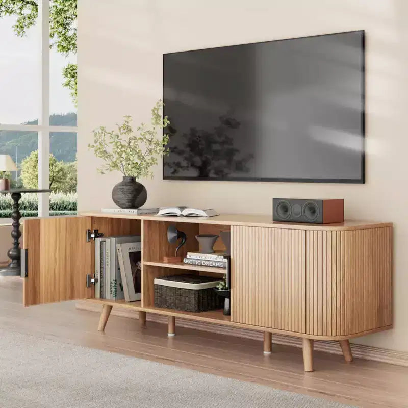 Oak Tambour Door TV Stand, 55", Fits up to 65" TV