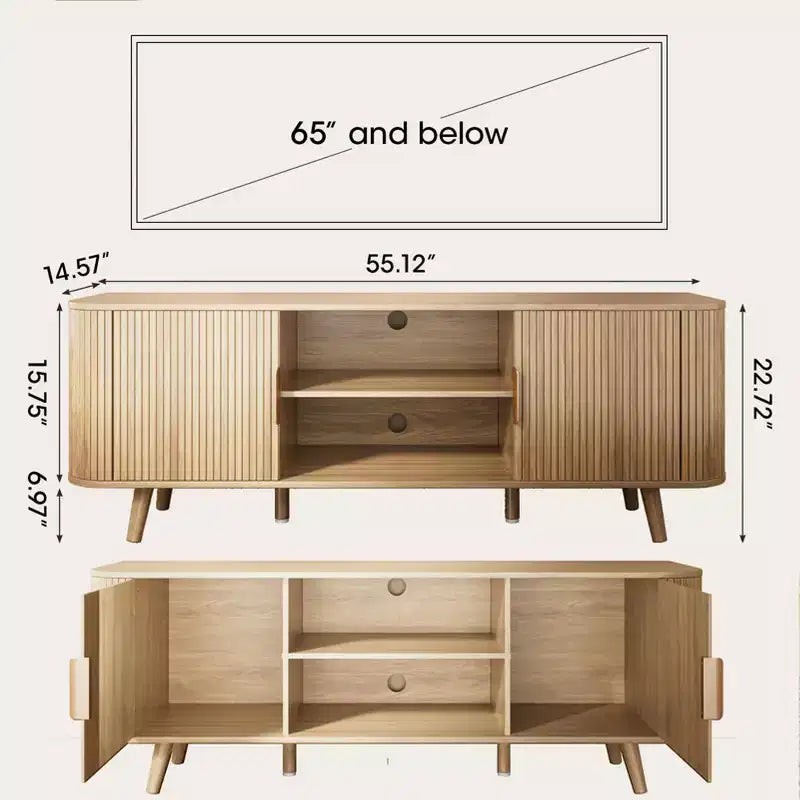 Oak Tambour Door TV Stand, 55", Fits up to 65" TV