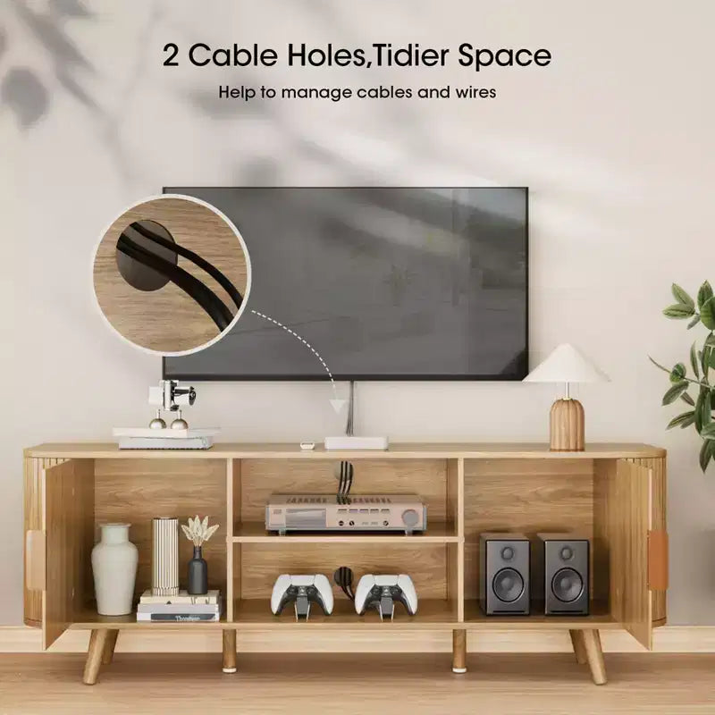 Oak Tambour Door TV Stand, 55", Fits up to 65" TV