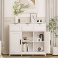JVNOXK Floor-standing wooden storage cabinet with drawers and shelves, living room, bedroom, and bathroom furniture accent cabinet, white