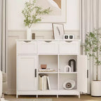 JVNOXK Floor-standing wooden storage cabinet with drawers and shelves, living room, bedroom, and bathroom furniture accent cabinet, white