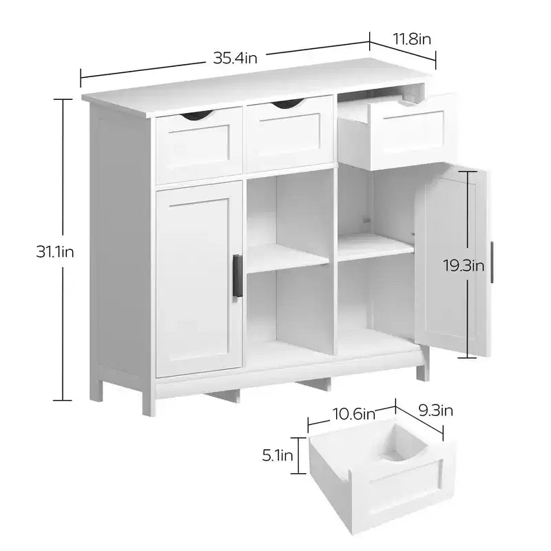 White Floor-Standing Storage Cabinet with Drawers & Shelves, 1-Person Assembly