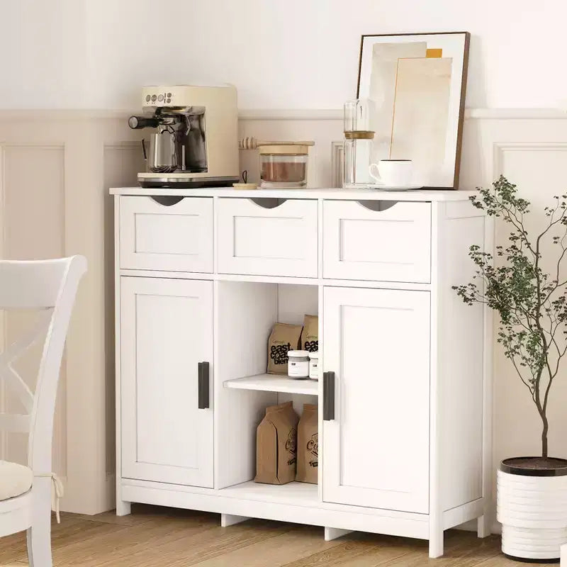 White Floor-Standing Storage Cabinet with Drawers & Shelves, 1-Person Assembly
