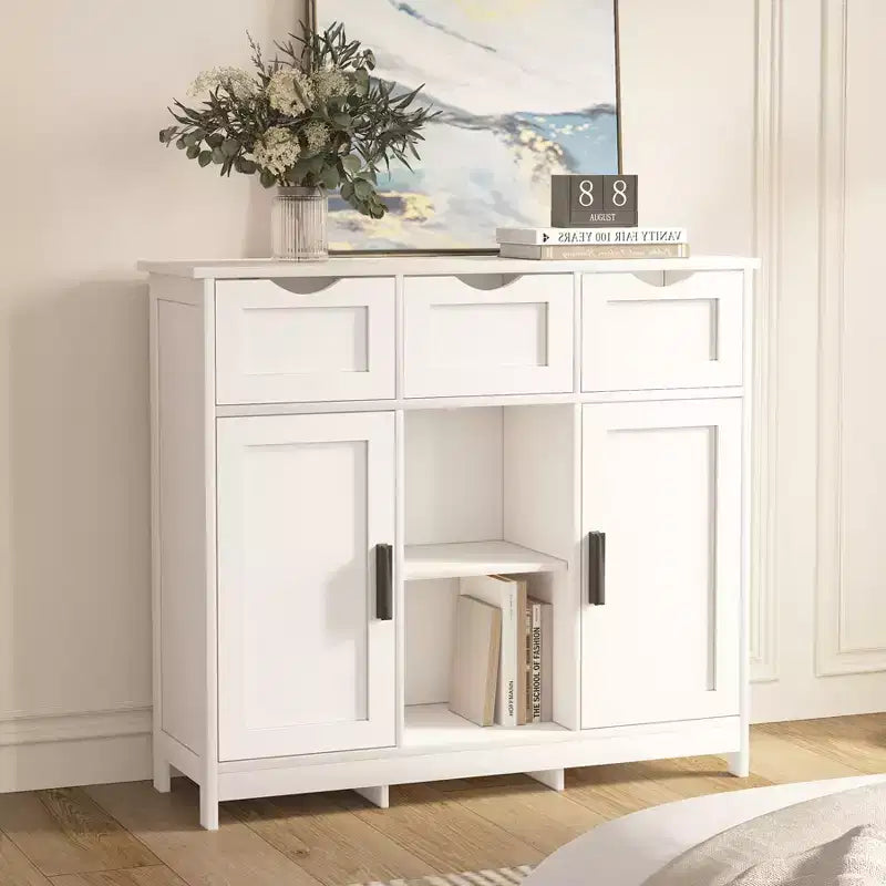 White Floor-Standing Storage Cabinet with Drawers & Shelves, 1-Person Assembly