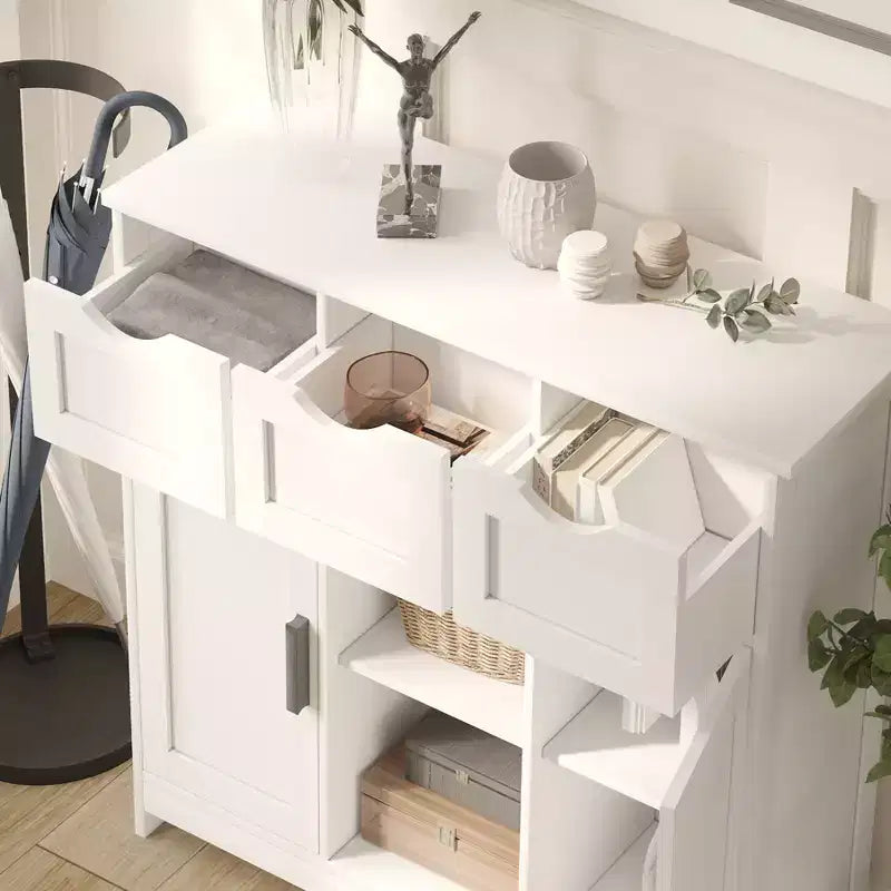 White Floor-Standing Storage Cabinet with Drawers & Shelves, 1-Person Assembly