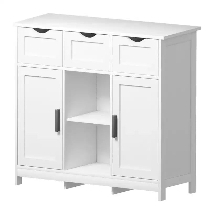 White Floor-Standing Storage Cabinet with Drawers & Shelves, 1-Person Assembly