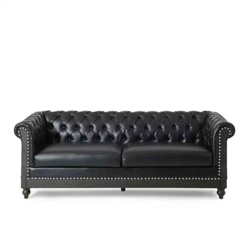 Retro 3-Seater PU Leather Sofa with Wooden Legs – Beige / Black / Dark Brown / Light Brown