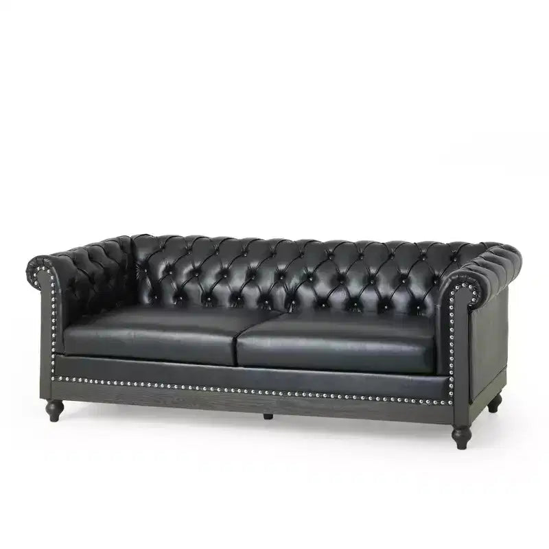 Retro 3-Seater PU Leather Sofa with Wooden Legs – Beige / Black / Dark Brown / Light Brown