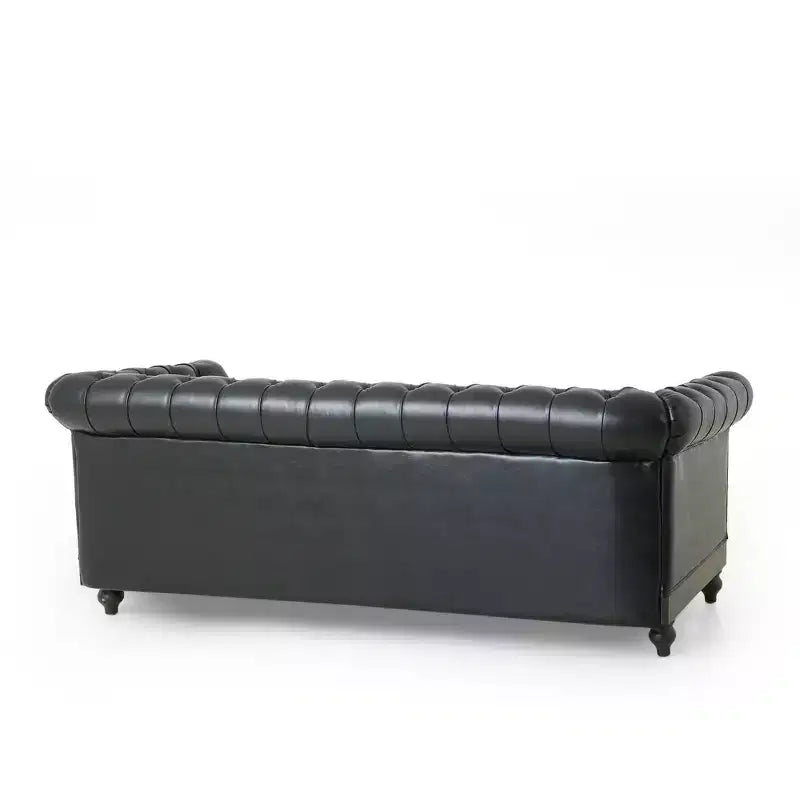 Retro 3-Seater PU Leather Sofa with Wooden Legs – Beige / Black / Dark Brown / Light Brown