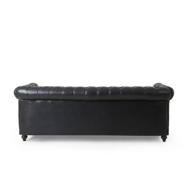 Retro 3-Seater PU Leather Sofa with Wooden Legs – Beige / Black / Dark Brown / Light Brown