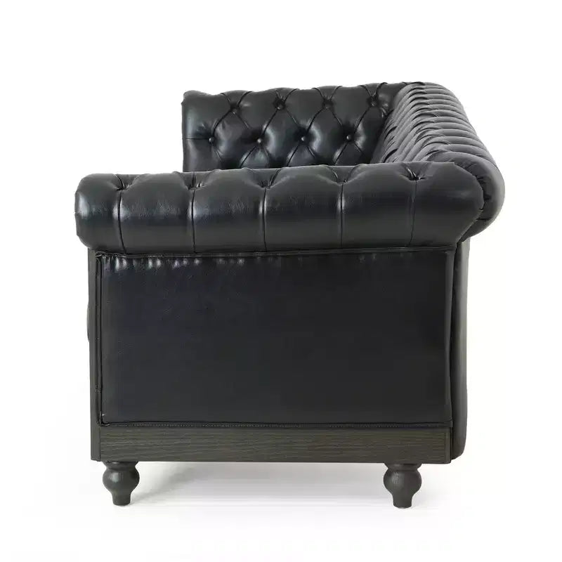 Retro 3-Seater PU Leather Sofa with Wooden Legs – Beige / Black / Dark Brown / Light Brown