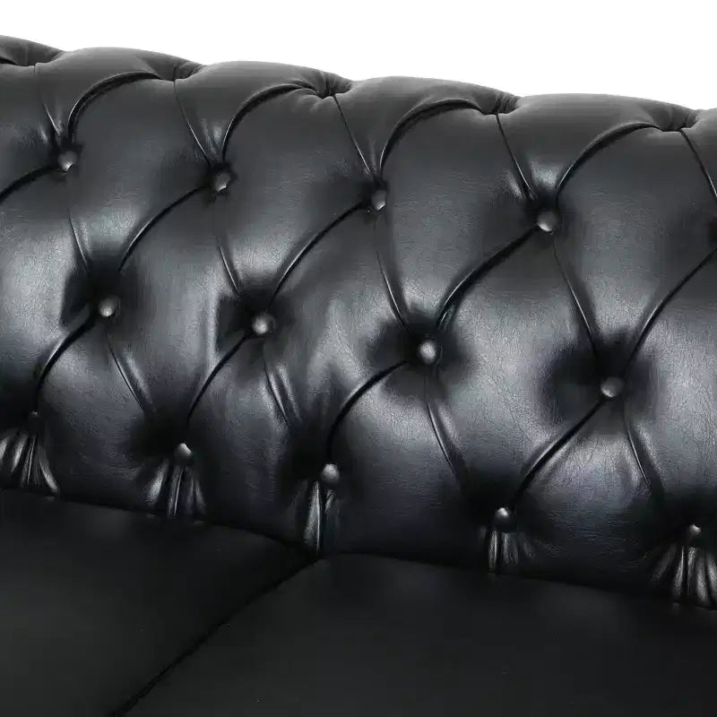 Retro 3-Seater PU Leather Sofa with Wooden Legs – Beige / Black / Dark Brown / Light Brown