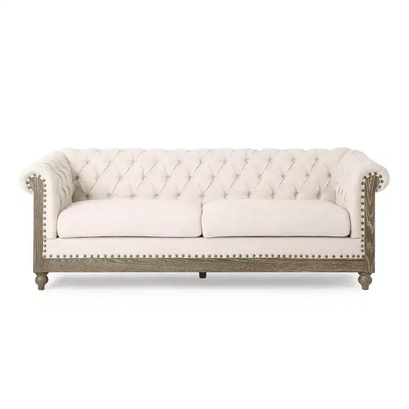 Retro 3-Seater PU Leather Sofa with Wooden Legs – Beige / Black / Dark Brown / Light Brown