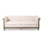 Divano a 3 posti in similpelle effetto retrò con gambe in legno – Beige / Nero / Marrone scuro / Marrone chiaro