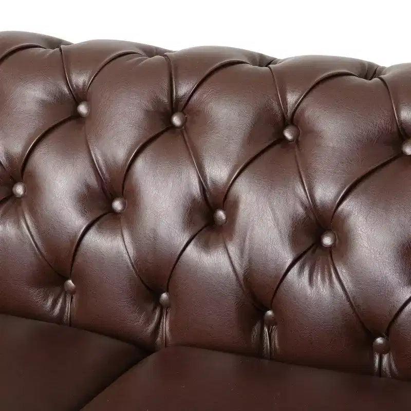 Retro 3-Seater PU Leather Sofa with Wooden Legs – Beige / Black / Dark Brown / Light Brown