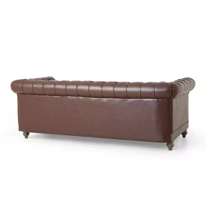Retro 3-Seater PU Leather Sofa with Wooden Legs – Beige / Black / Dark Brown / Light Brown