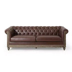 Divano a 3 posti in similpelle effetto retrò con gambe in legno – Beige / Nero / Marrone scuro / Marrone chiaro