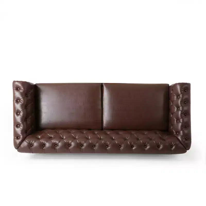 Retro 3-Seater PU Leather Sofa with Wooden Legs – Beige / Black / Dark Brown / Light Brown