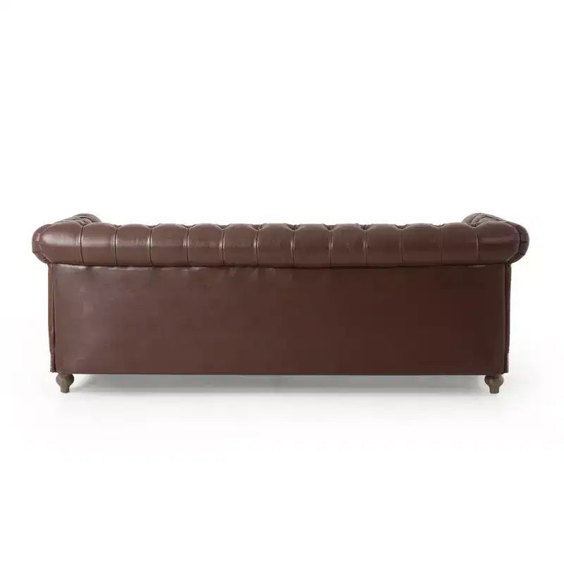 Retro 3-Seater PU Leather Sofa with Wooden Legs – Beige / Black / Dark Brown / Light Brown