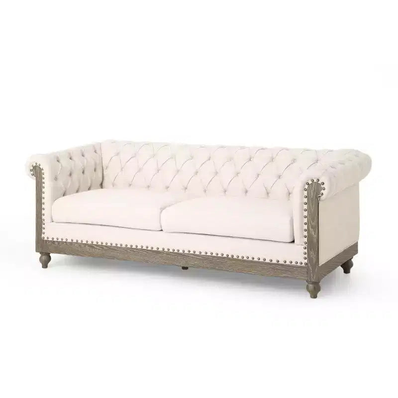Retro 3-Seater PU Leather Sofa with Wooden Legs – Beige / Black / Dark Brown / Light Brown