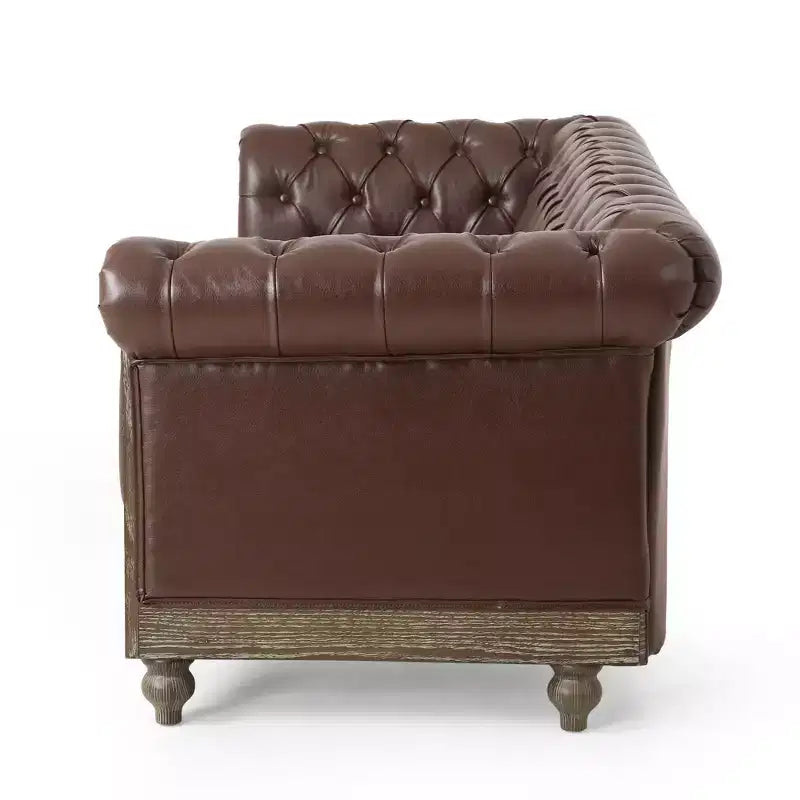 Retro 3-Seater PU Leather Sofa with Wooden Legs – Beige / Black / Dark Brown / Light Brown