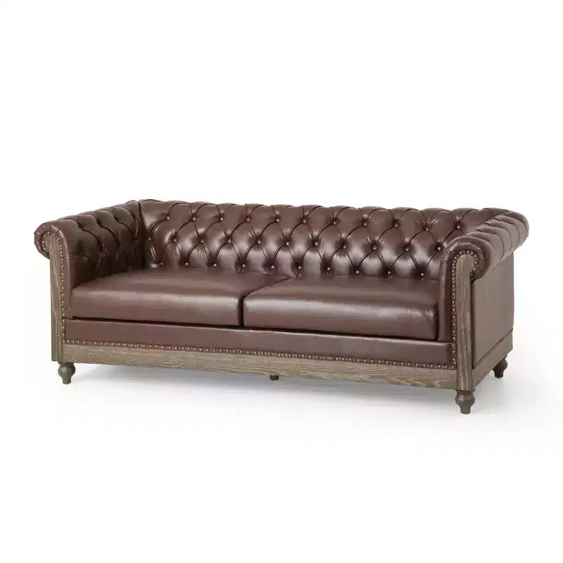 Retro 3-Seater PU Leather Sofa with Wooden Legs – Beige / Black / Dark Brown / Light Brown