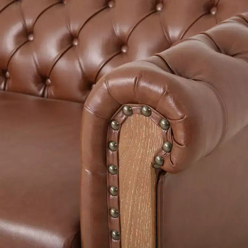 Retro 3-Seater PU Leather Sofa with Wooden Legs – Beige / Black / Dark Brown / Light Brown