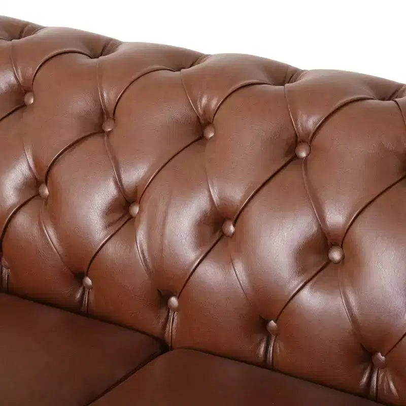 Retro 3-Seater PU Leather Sofa with Wooden Legs – Beige / Black / Dark Brown / Light Brown