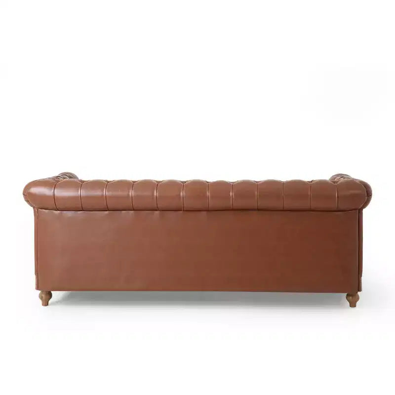 Retro 3-Seater PU Leather Sofa with Wooden Legs – Beige / Black / Dark Brown / Light Brown