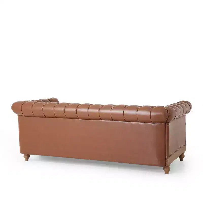 Retro 3-Seater PU Leather Sofa with Wooden Legs – Beige / Black / Dark Brown / Light Brown
