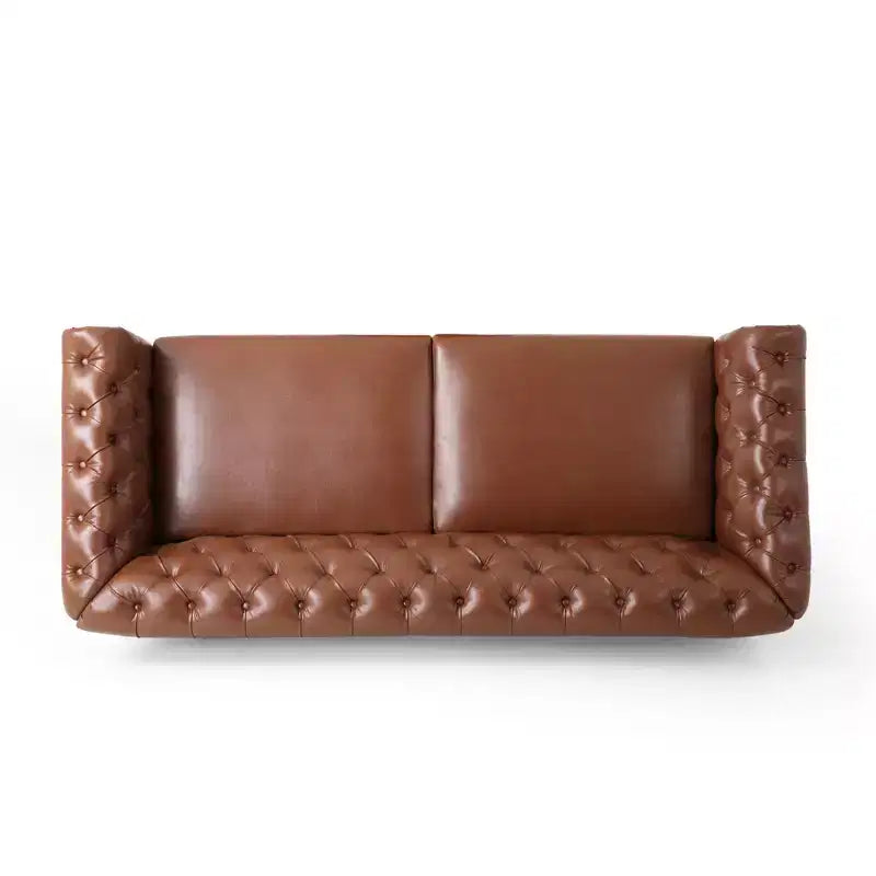 Retro 3-Seater PU Leather Sofa with Wooden Legs – Beige / Black / Dark Brown / Light Brown